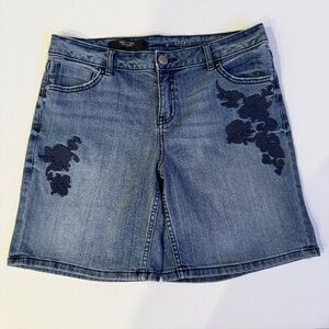 Simply Vera Wang Denim Blue Jean Mid-Rise Shorts Stretch Embroidered Floral Sz 6